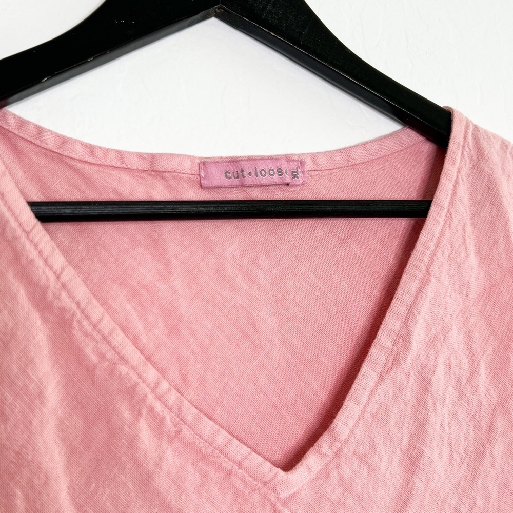 cut loose Pink V-Neck Sleeveless Linen Tank Top 21.5" P2P - Picture 6 of 9